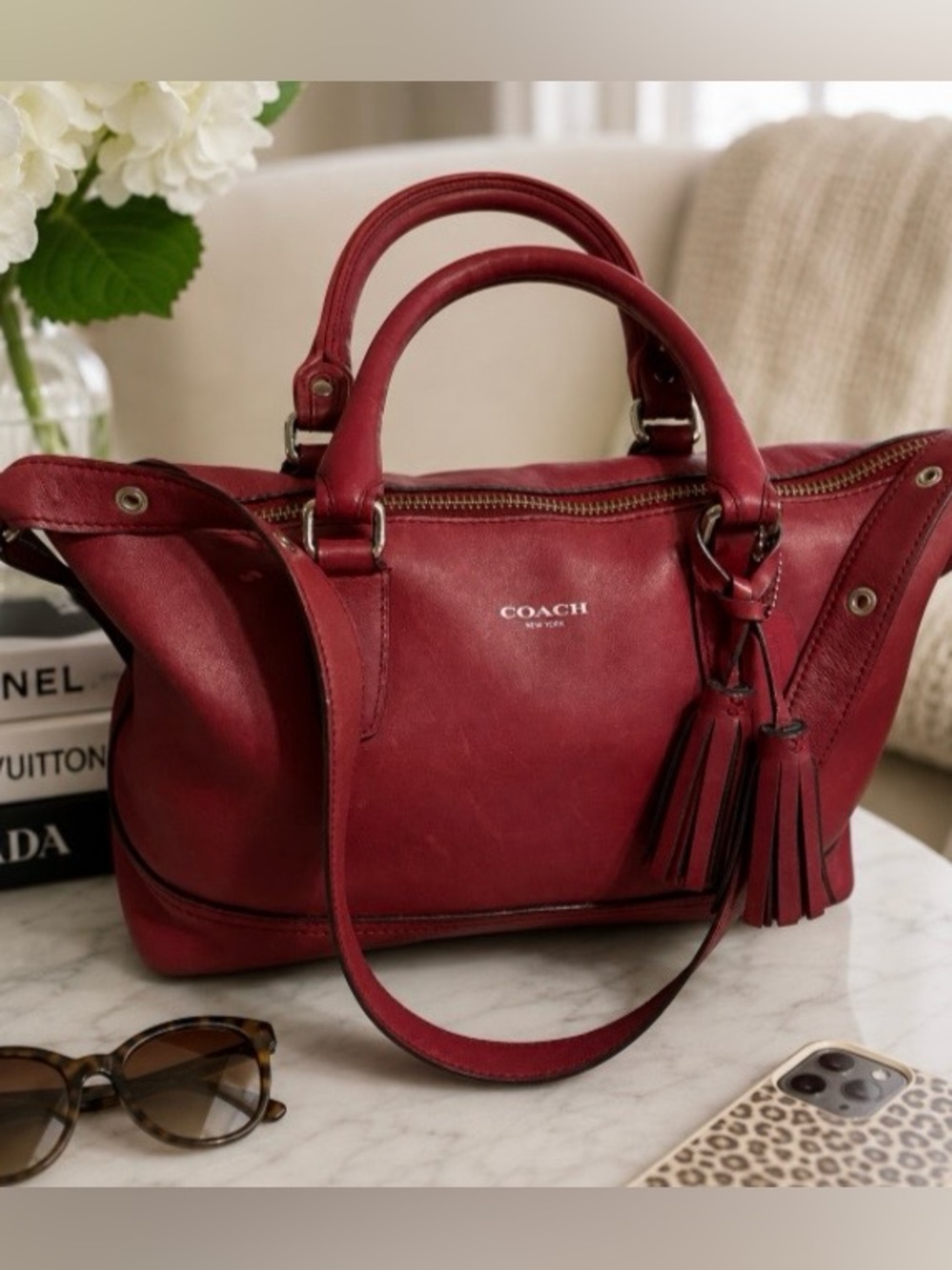 Coach Legacy Molly East West Satchel Red Leather Tassel Bag Purse Handbag 21132
